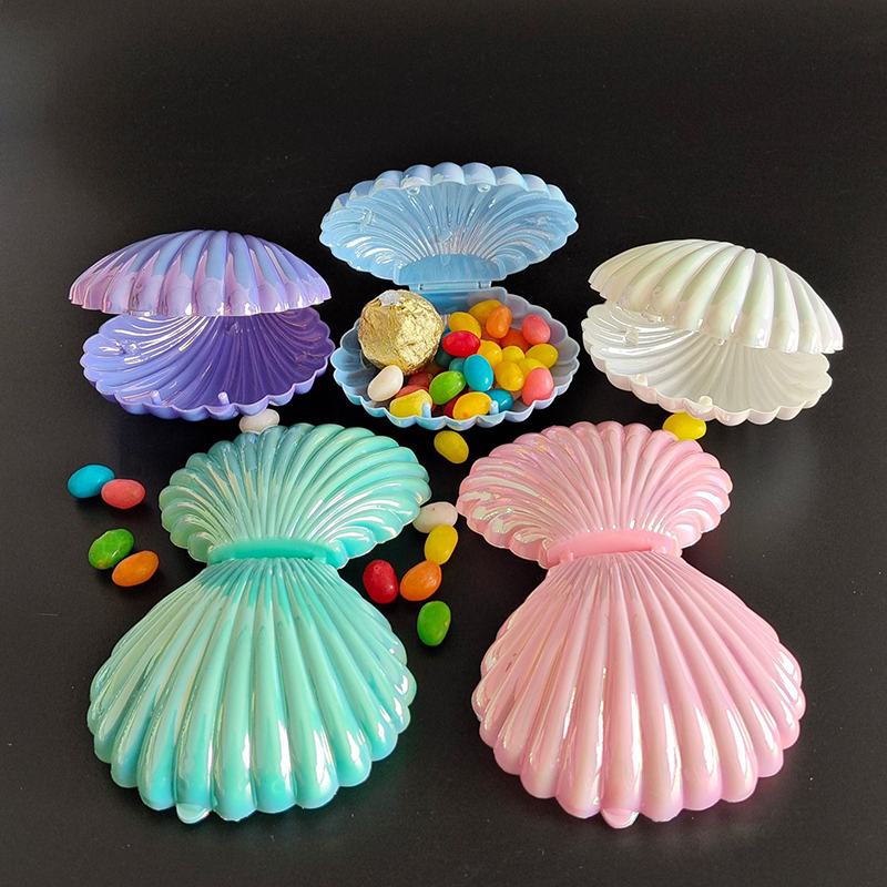 1pc Cute Metallic Shell Plastic Candy Box MakeUp Jewelry Storage Boxes Wedding Birthday Baby Shower Box Party Favor Decor