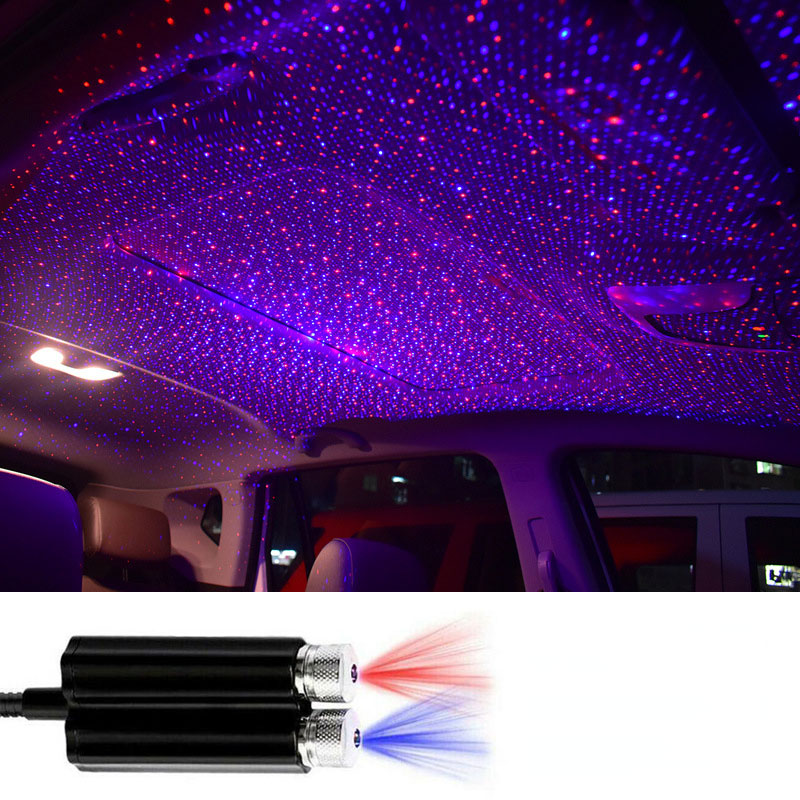 Mini Led Double Headed Roof Starry Night Light Car Atmosphere Projector Usb Light Home Auto Decorative Lamps Accessories