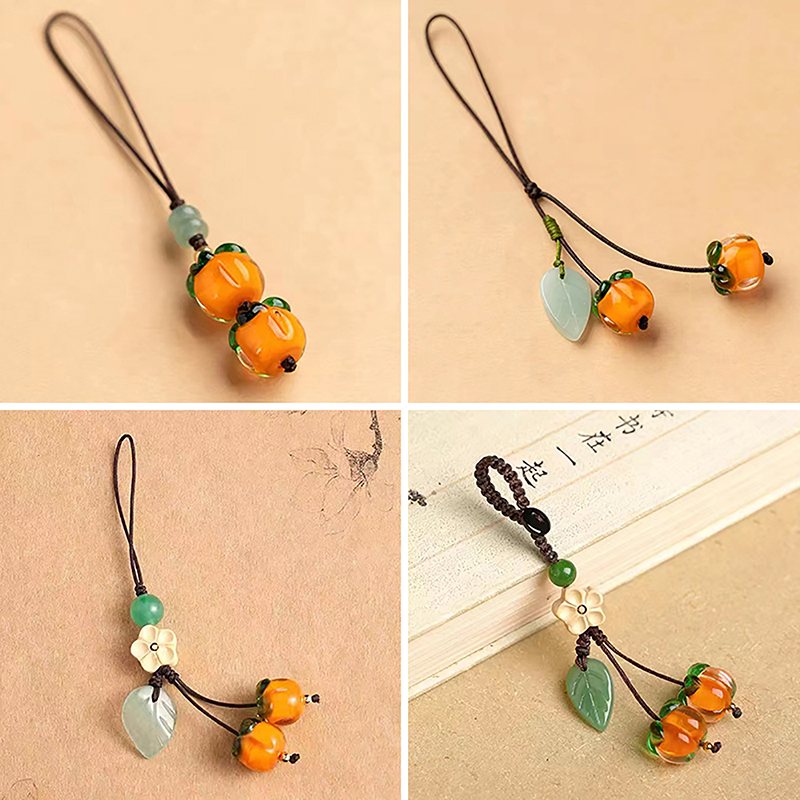 1Pc Cute Glazed Persimmon Phone Chain Retro Chinese Style Key Pendant Pendant Jewelry Cell Phone Accessories pen gpt