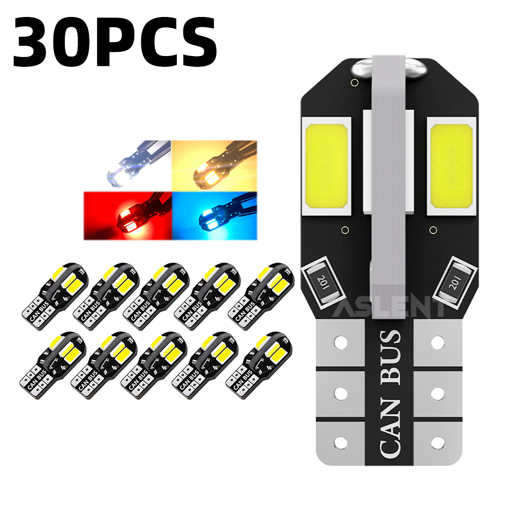 30pcs W5W T10 LED CANBUS No Error 5W5 12V 600Lm Super Bright Car Interior Side Light 194 5730 5630 SMD Auto Bulb White Amber Red