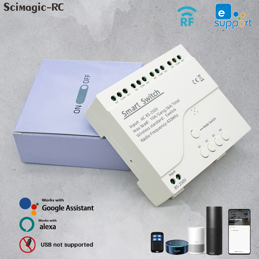 AC 90-250V 10A Mini WiFi Smart Switch Module+2.4G Remote Control Works with Alexa Tmall Genie Home and eWeLink Compatible