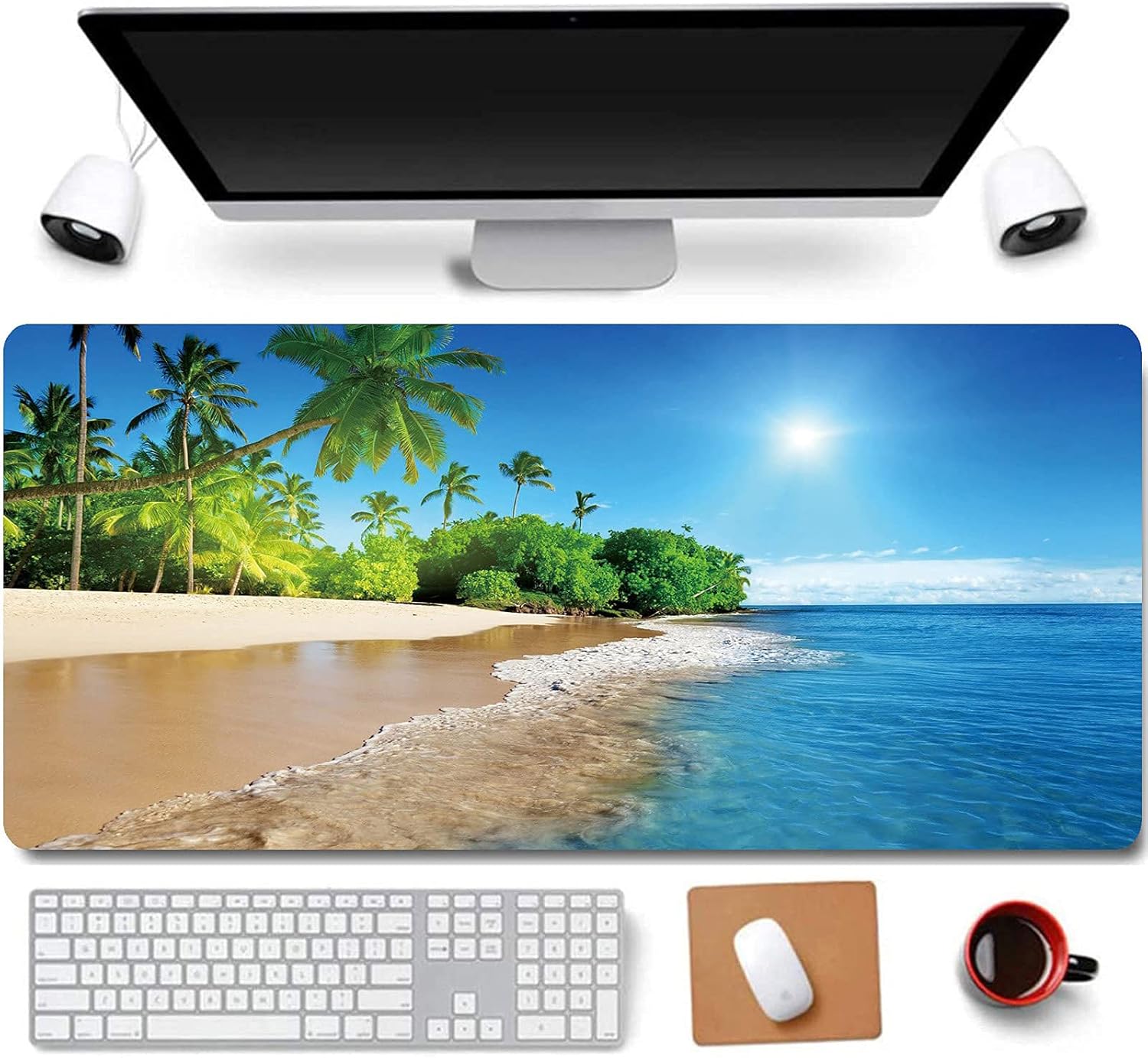 Beach View XL Gaming Mouse Pad - Non-Slip, Stitched Edges for Laptop, Keyboard & Mouse