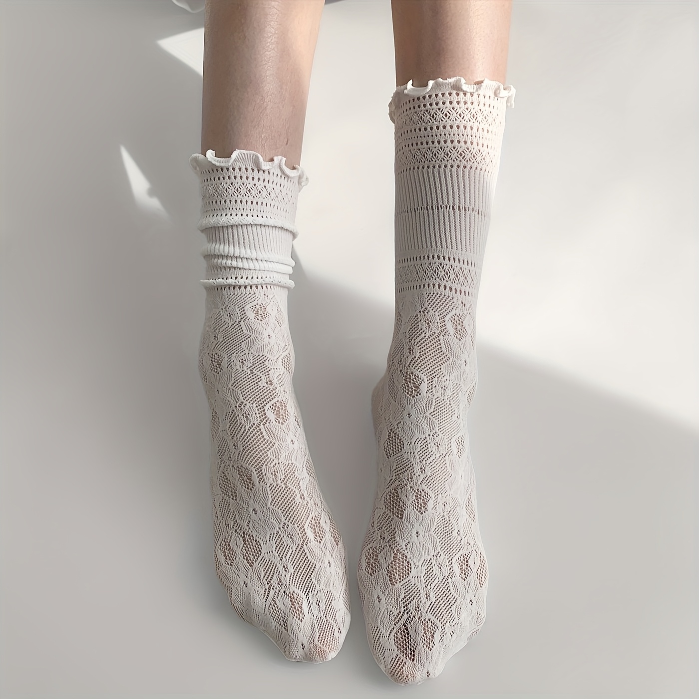 1/3Pairs Hollow Mesh Socks For Women Cute Japanese JK Style Long Socks Ultra Thin Summer Ruffle Korean Harajuku Breathable Socks