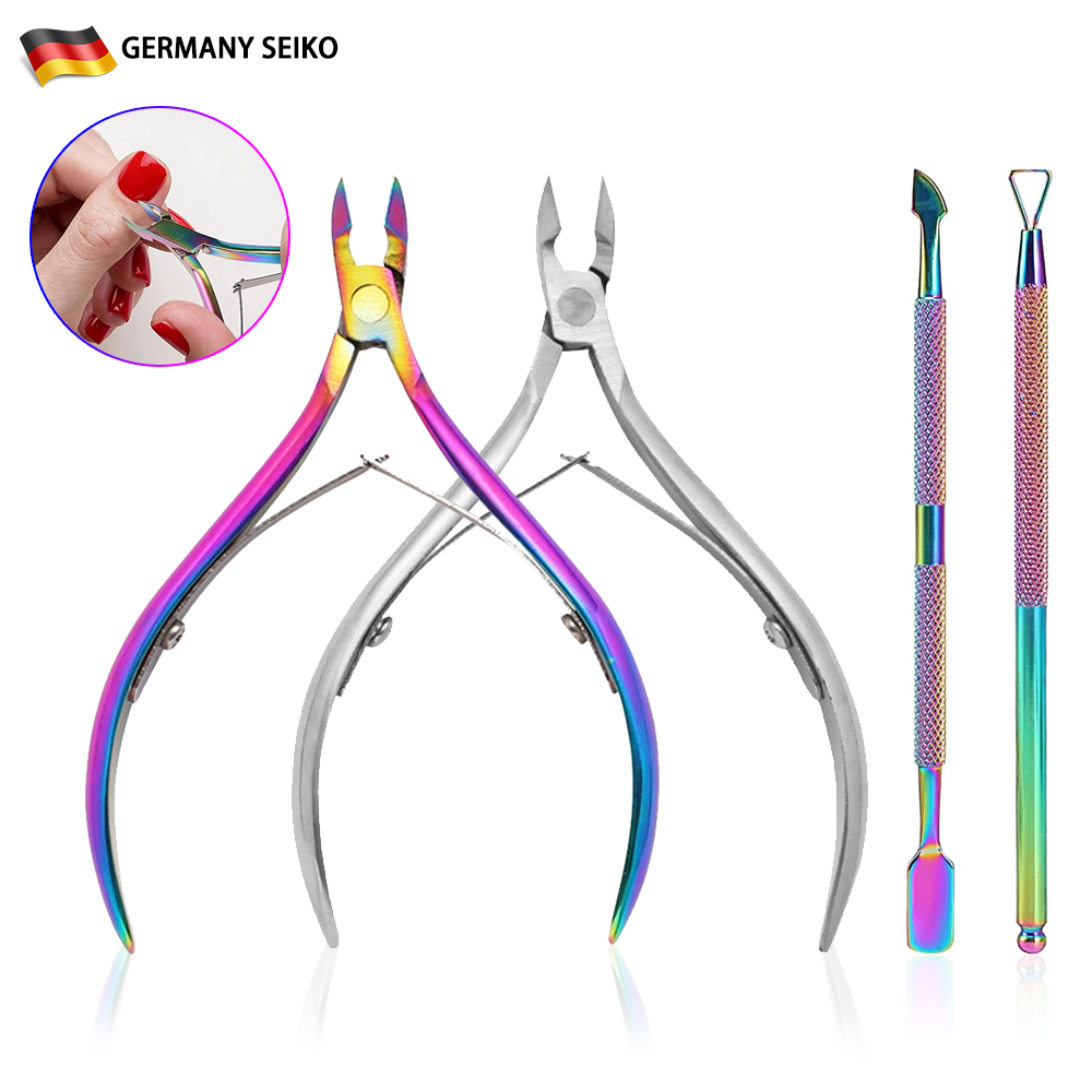 Cuticle Trimmer with Cuticle Pusher, Cuticle Remover Professional Stainless Steel Cuticle Cutter Nippers Pedicure Manicure Tool