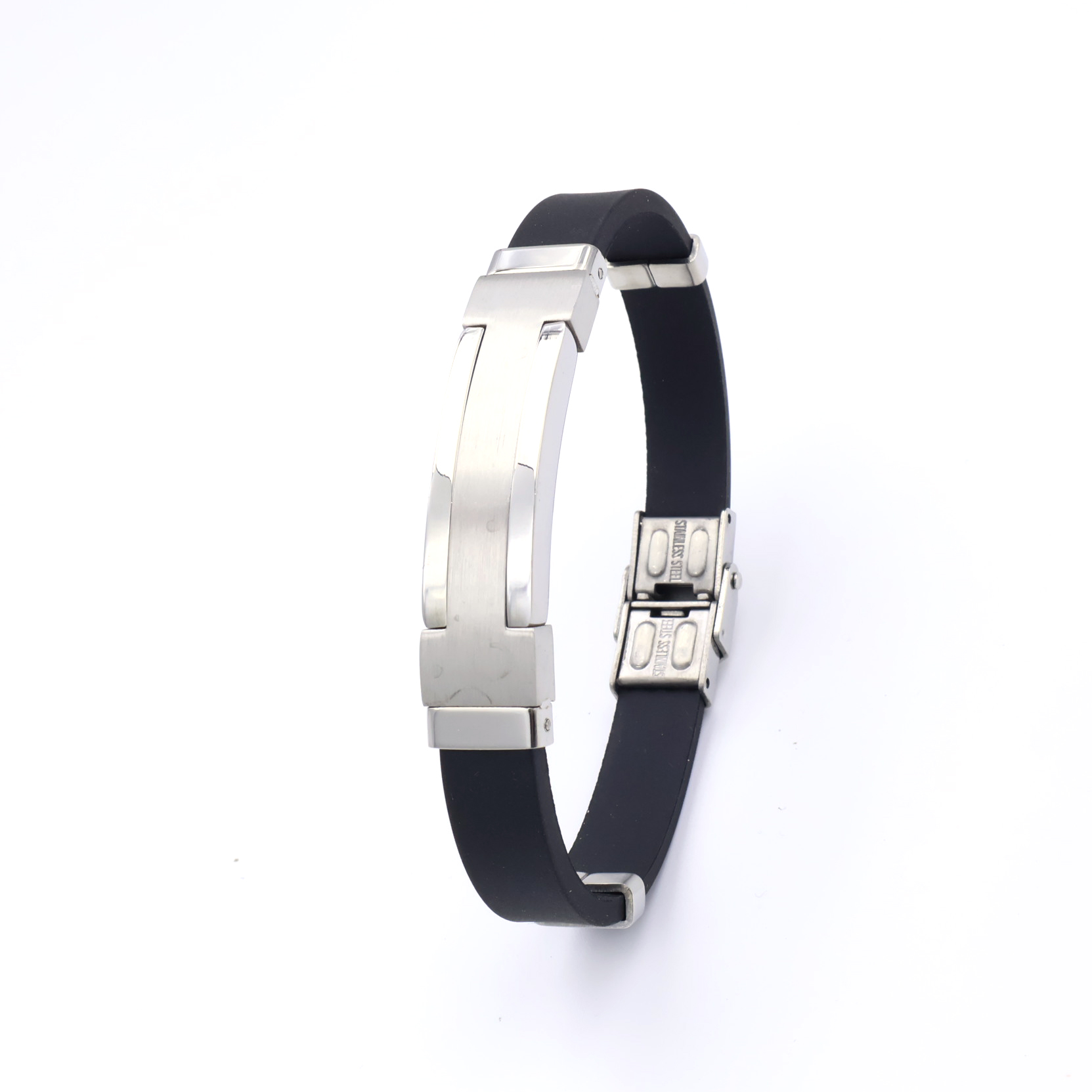 Loe |New Punk Silicone Bracelet Stainless Steel Men Hip Hop Black Jewelry Silver Color Classic Style