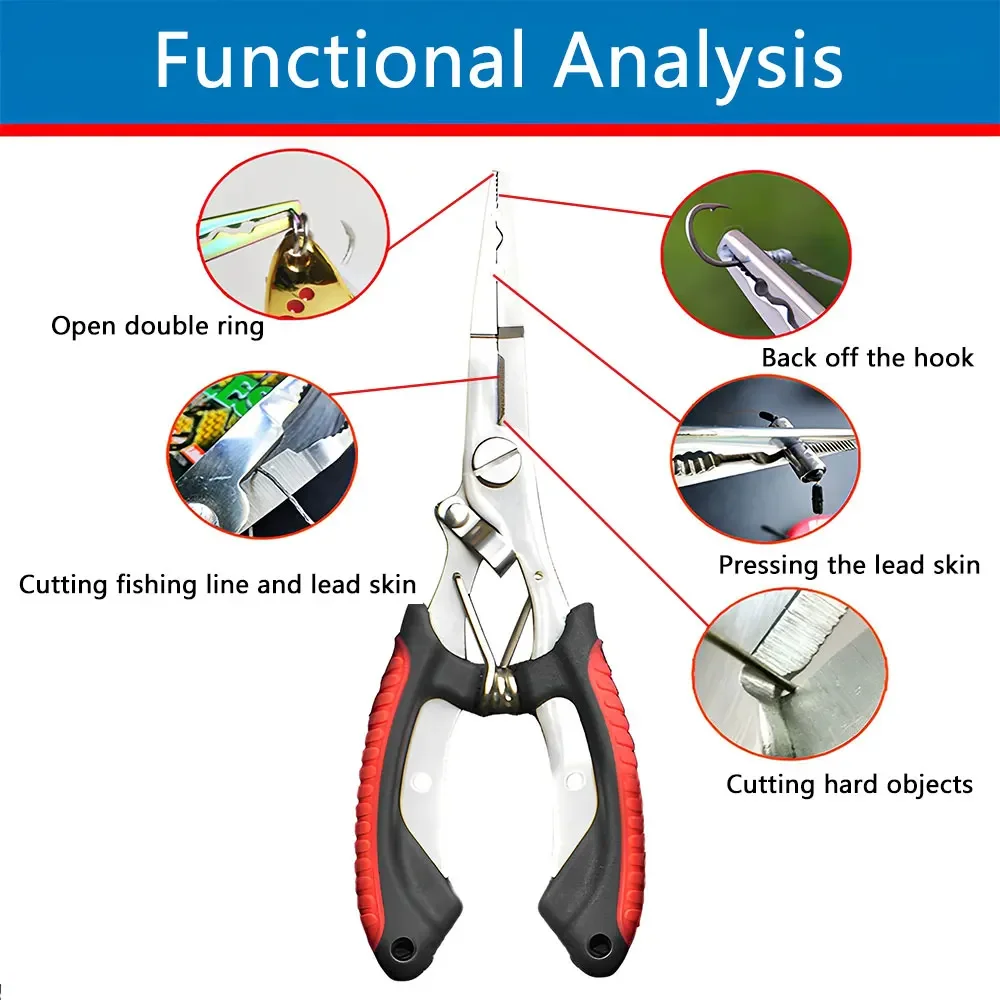 1PC Stainless Steel Fishing Pliers - Long Nose Hook Remover w/ Line Cutter & Split Ring Opener, Saltwater-Proof Multitool pen gpt