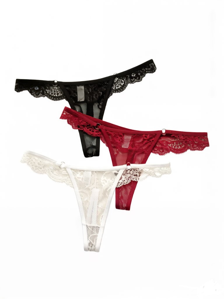 3 pairs of multi colored lace low waisted thongs and hip lifting thongs, women's underwear C2770