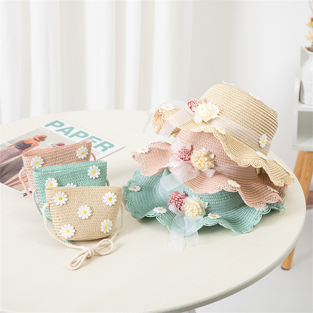 New Fisherman's Hat Straw Hat Beach Sun Hat Sunshade Cartoon Kids Caps Straw Spring Summer Toddler Hats