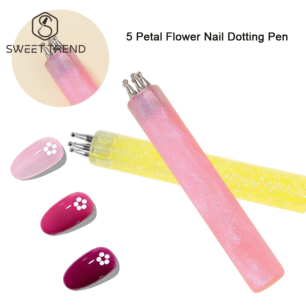 SWEET TREND-1pc Nail Art 5-Petal Dotting Pen Draw Five Petals Flower Polka Dot Stainless Bar Beginners Manicure Nail Tool Brush