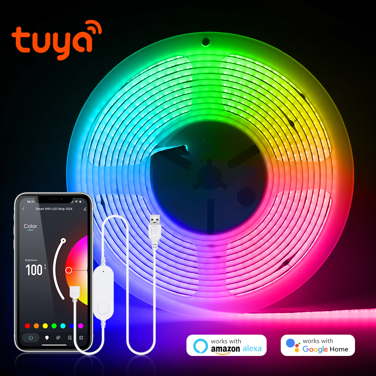 Tuya Wifi RGB /White/Warm White COB LED Strip Light Silica Gel Tube Tape Linear Dimmable Lighting work with Alexa Home