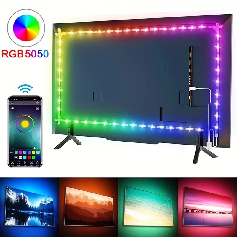1M/3M/5M 5050 RGB LED Strip Lights Smart Application Remote Color Changing For TV LED Backlight Room Decorative Party Festival