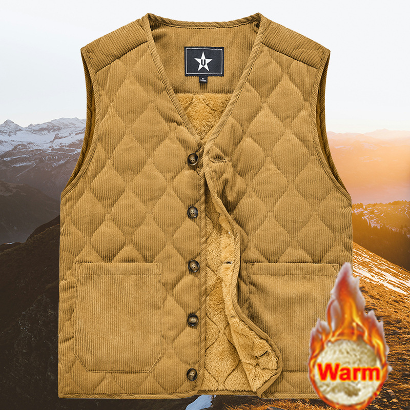 2025 New in Padded Vest Men Zipper Winter Thick Warm Corduroy Sleeveless Jacket Male Autumn Casual Waistcoat Golf Work Wear Coat