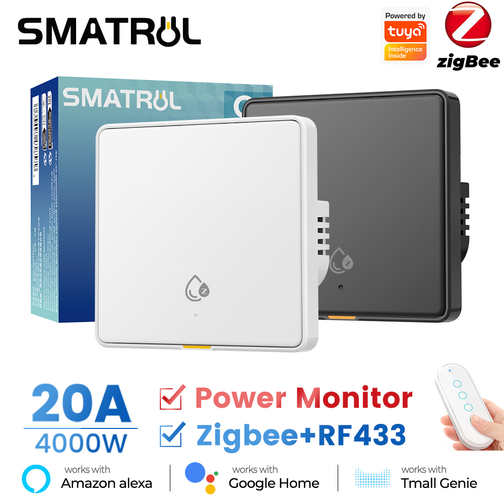 SMATRUL Tuya Zigbee RF433 Switch Power Monitor 4000W UK Smart Switch for Air Conditioner, Water Heater, Works with Alexa
