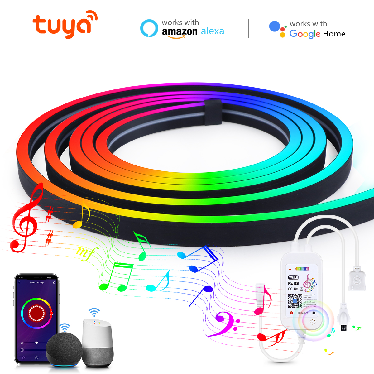 Tuya Smart WiFi LED Neon Light Strip 12V Black Silica Gel Tube RGB Bluetooth APP Neon Lamp Tape For Home Room Decor lightify