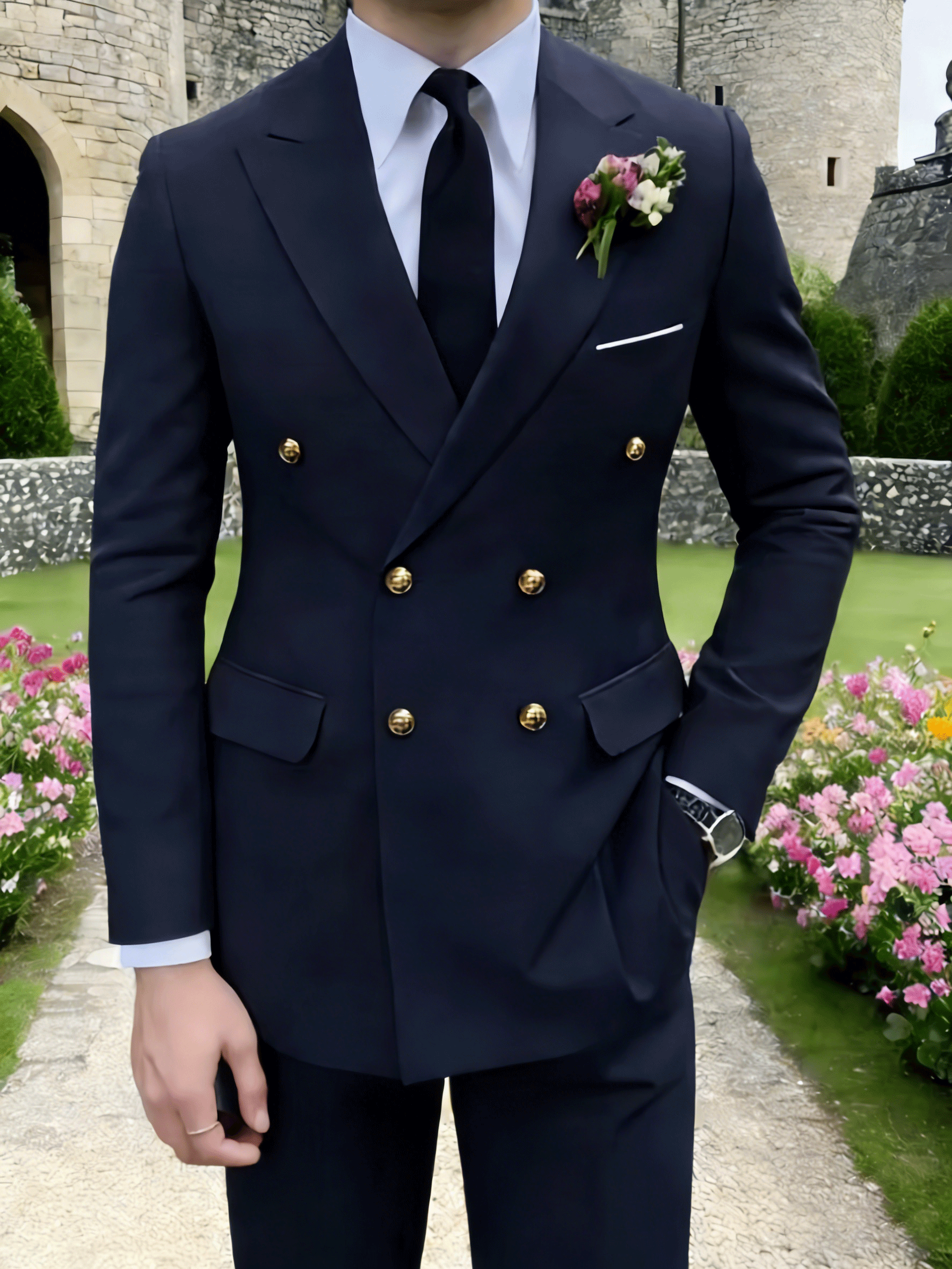 Men's two-piece suit set, jacket and trousers, single-breasted with two buttons, notch lapel, wedding dress, party and gathering