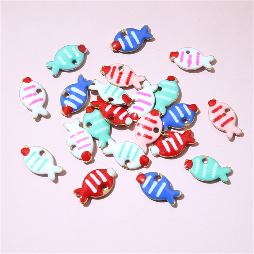 10pcs 10x6mm Stainless Steel Enamel Fish Charms Pendant Cute Small Animals Charms DIY Jewelry Making Accessories Findings