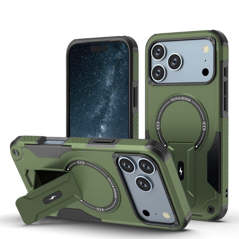 For Magsafe Magnetic Luxury Solid Color Fold Bracket Four Corner Anti Drop Bumper Lanyard Armor Phone Case For iPhone 17 Pro Max