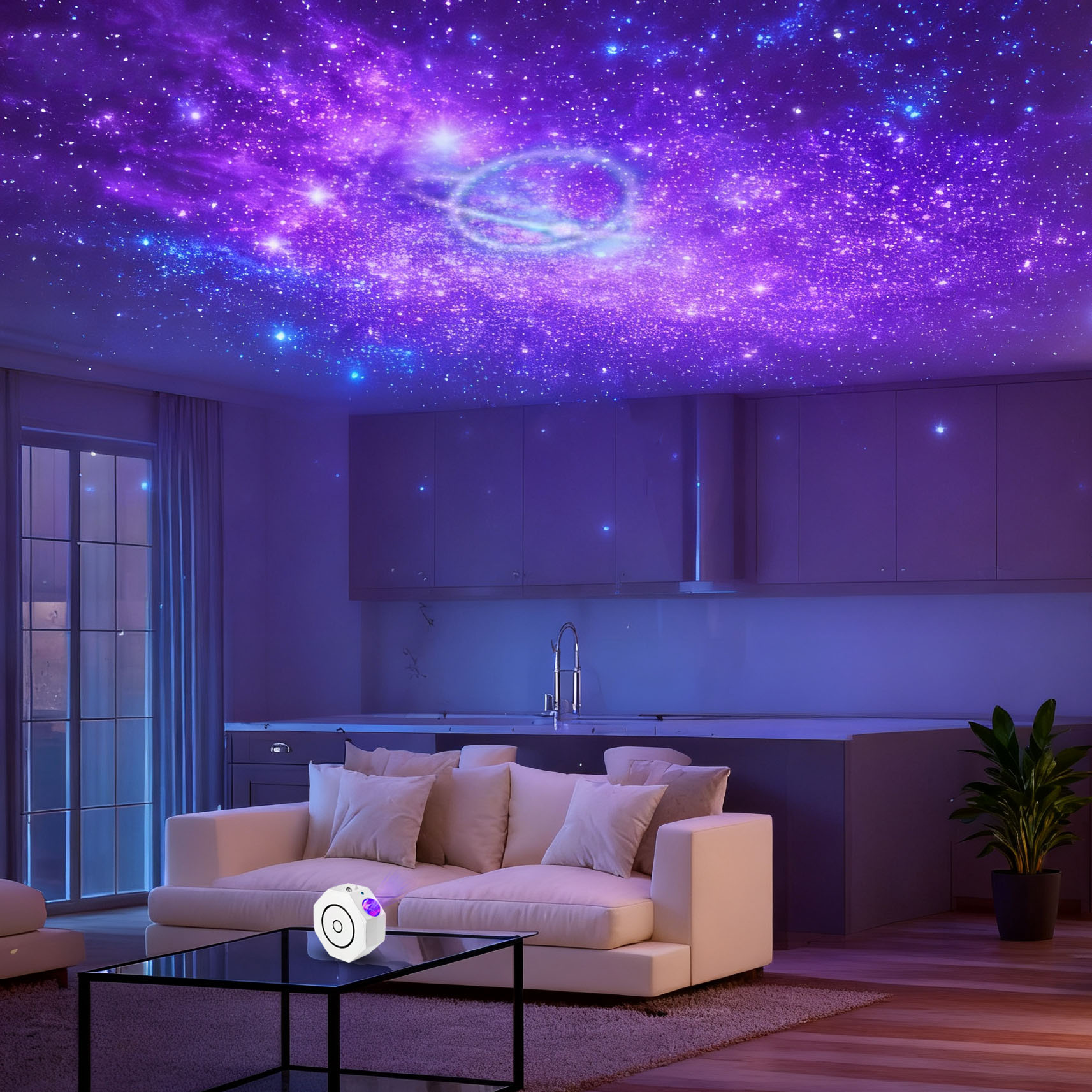 Starry Sky Projection Lamp for Bedroom, Romantic Atmosphere Light, Smart Octagonal Bluetooth Speaker Night Light lightify