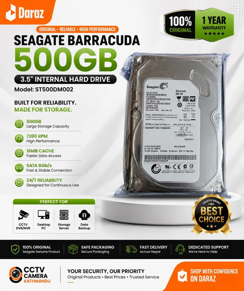 Seagate Barracuda 1TB Internal Hard Drive 3.5 Inch SATA HDD 7200RPM 64MB Cache | ST1000DM010 | Desktop PC, CCTV DVR/NVR & Storage Server