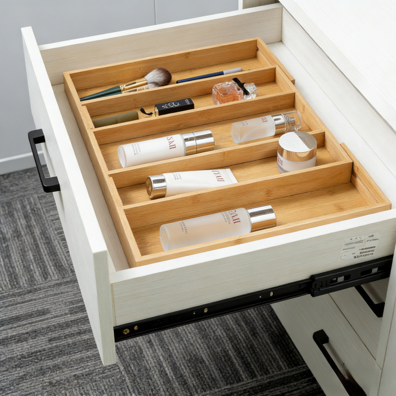 Drawer Storage Box Bamboo Expandable Cutlery Divider Rack Silverware Tray5-7Adjustable Kitchen Storage Organizer