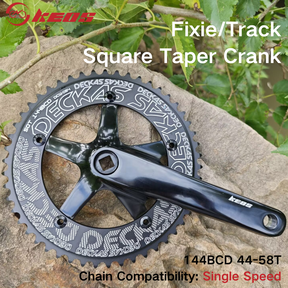 KEOS 144BCD Square Hole Bicycle Crankset Aluminum Alloy Single Speed Chainring 44T-56T Upgraded Disc Tooth Support with Modified