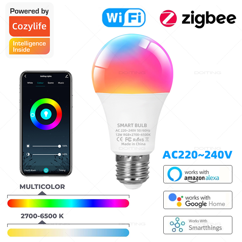 E27 Zigbee 3.0 Smart Bulb lamps 18W Led RGB Light Works With Alexa Assisatnt Voice Control Timing APP Group 2MQTT