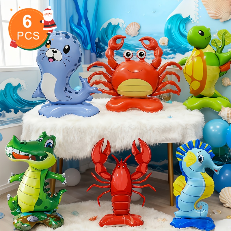 6pcs Marine Animal Standing Balloons, Animal Balloons, Party Decoration Balloons, Party Decorations