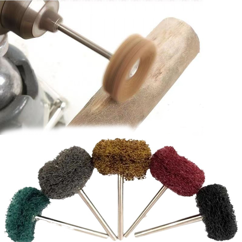 50Pcs Mini Cloth Brush Sanding Accessories Nylon Grinding Head with Handle Fiber Polishing Head Polishing Wheel Rotary Tools
