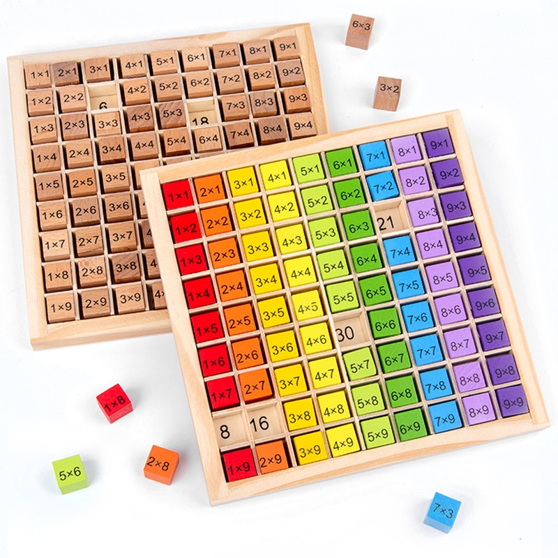 Wooden Multiplication Board Game, 81 Cubes Blocks Montessori 9*9 Times Table Tray with Answers Preschool Learning Toys