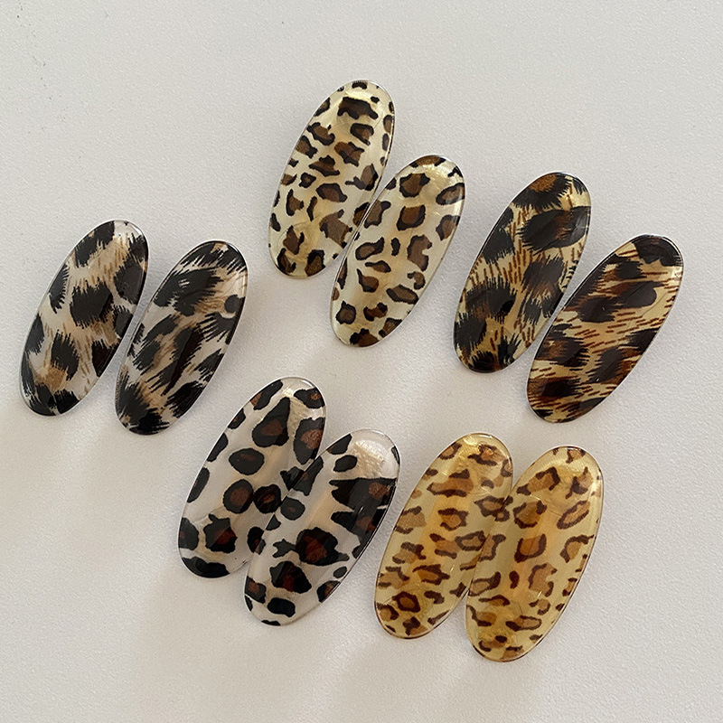 1PC version of retro fashionable leopard print seamless oval hairpin personalized versatile makeup edge clip hair accessories