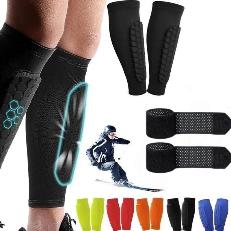 1Pair Honeycomb Shin Guards Ski Leg Pads Breathable Anti Collision Soccer Basketball Cycling Protective Elastic Sport Leggings
