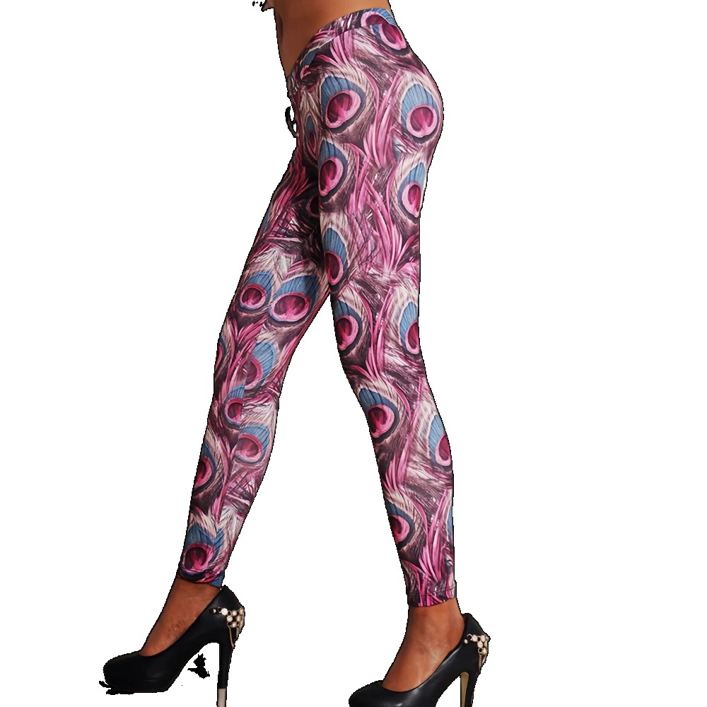 Peacock Eye Printed White Gray Women's Leggings Sports Jacket Tight Pants High Elasticity Slim Fit Tight Pants