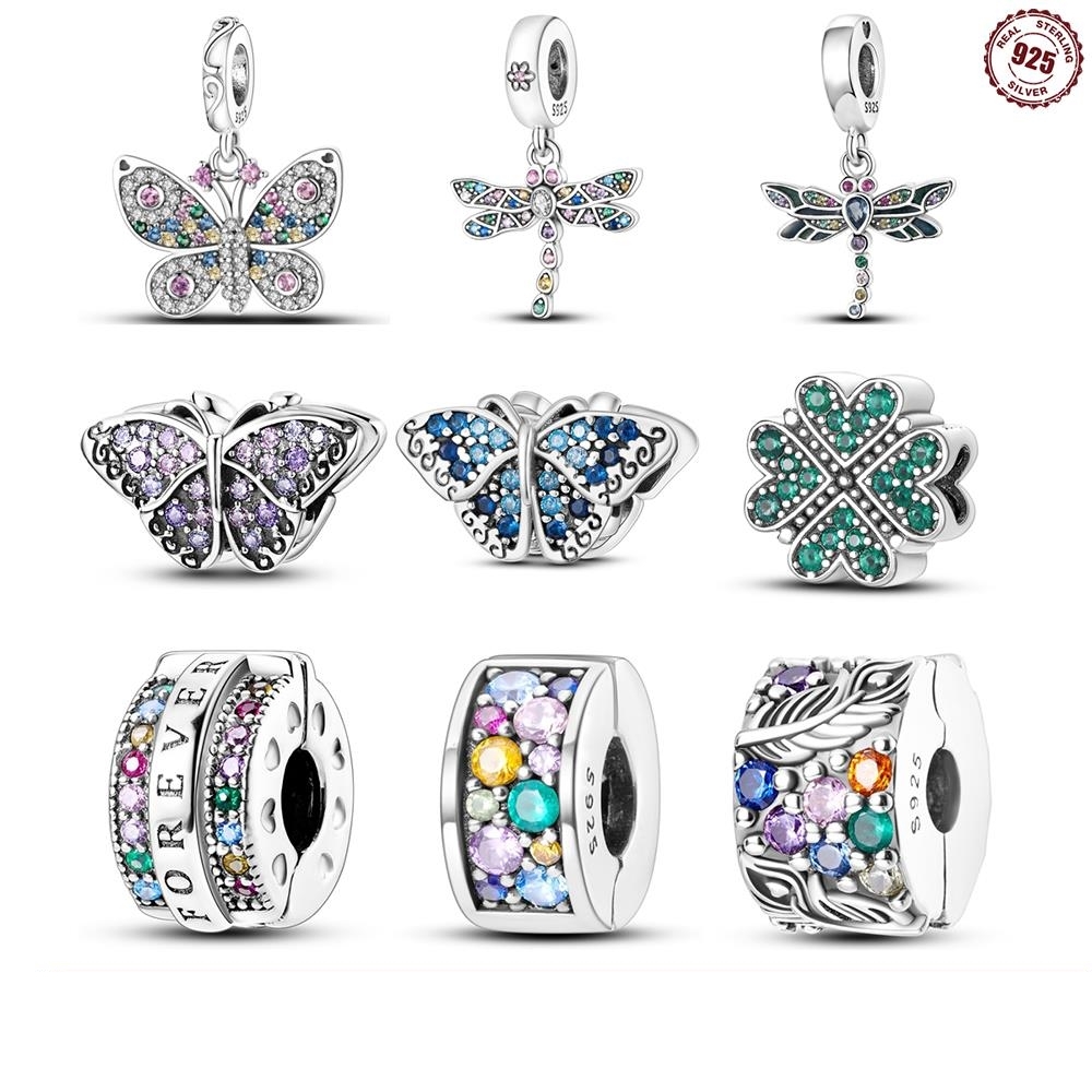 925 Original Bracelet 100% 925 Sterling Silver Shining Colorful Zircon Heart Charms Beads Exquisite DIY Jewelry Women