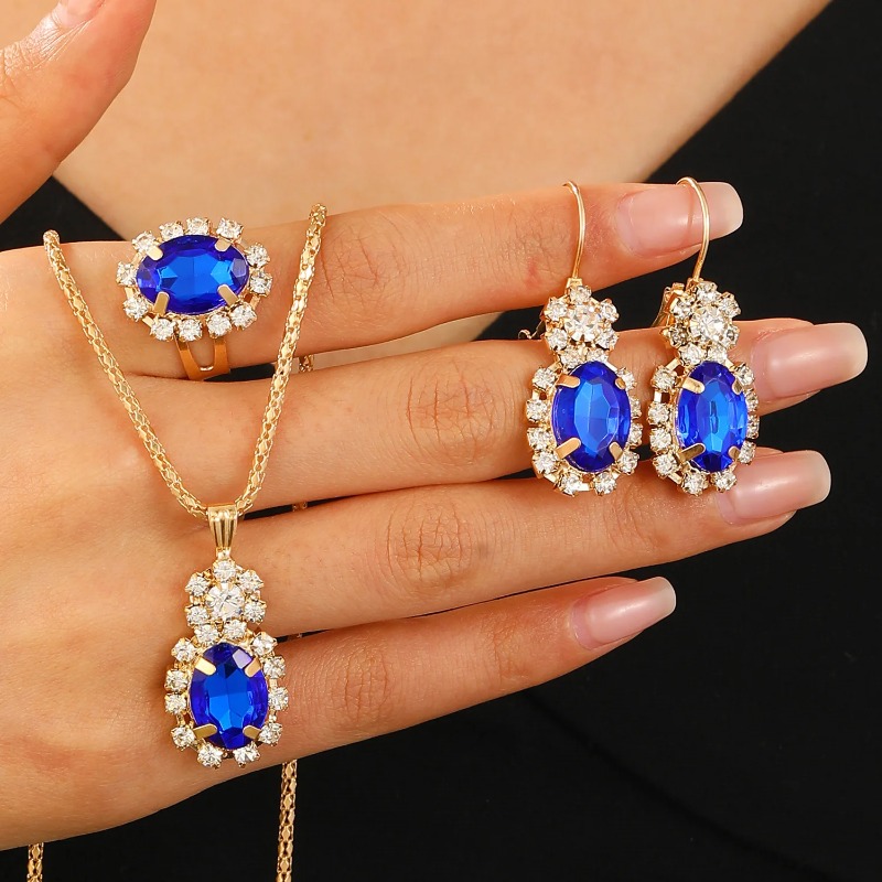 Luxury Sparkling Natural Zirconia Oval Pendant Necklace Earrings Ring Women's Gorgeous 4 Pcs Jewelry Bridal Wedding Accessories