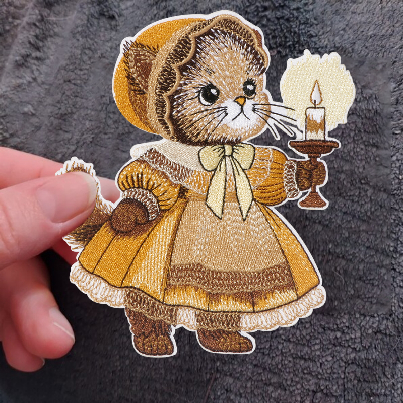 1PC Cute Candle Cat Embroidered Patch Cartoon Animal Nature Badge DIY Iron On Patches For Clothing Cap Jacket Trucker Hat