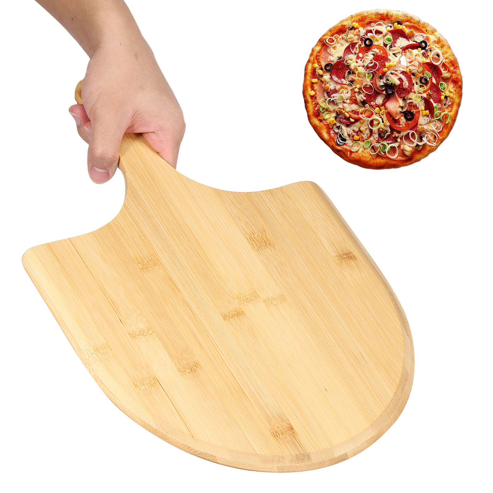 Bamboo Pizza Peel Baking Tools Wooden Pizza Cutting Board with Comfortable Handle Rectangular Pizza Peeling Cutting Board Cut
