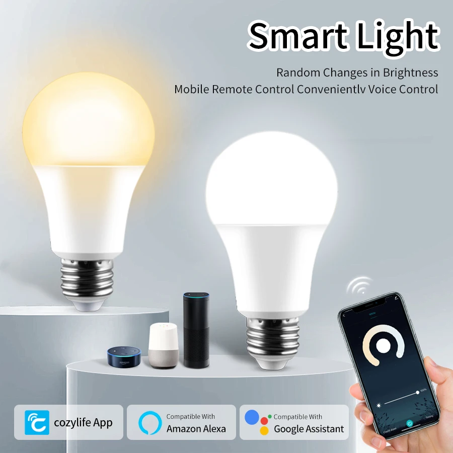 Cozylife 220V 110V WiFi Smart LED Bulb 12W 15W 20W E27 Cold & Warm Indoor Light Alexa Google Home Together APP Timing Dimming lightify