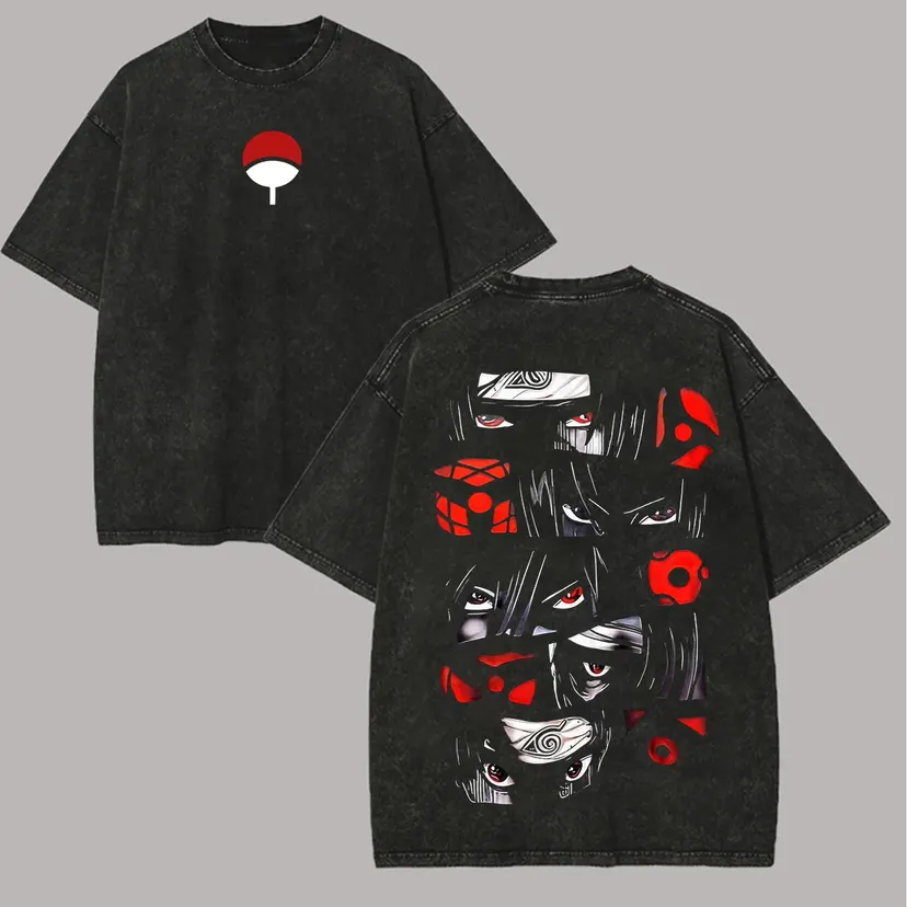 Naruto Itachi Sasuke T Shirt Brothers Uchiha Sharingan Vintage Acid Wash Streetwear Retro Anime Men Tees Clothing