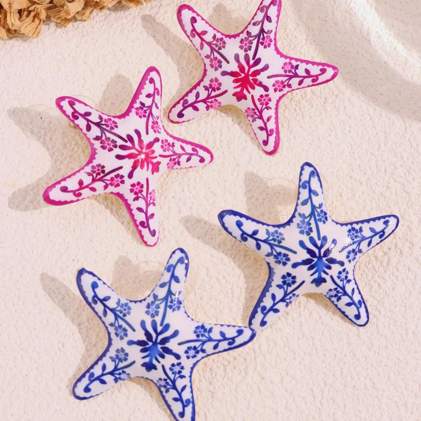 1 Pair Bohemian Vintage Starfish Earrings Unique Mysterious Pattern Star-Shaped Women's Jewelry Beach Vacation Party
