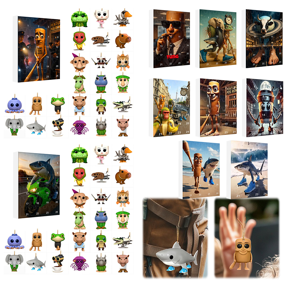 2025 New In Stock 24pcs Italian Brainrot Tung Sahur Advent Calendar Christmas Countdown Calendar Decoration Toy Christmas Gift