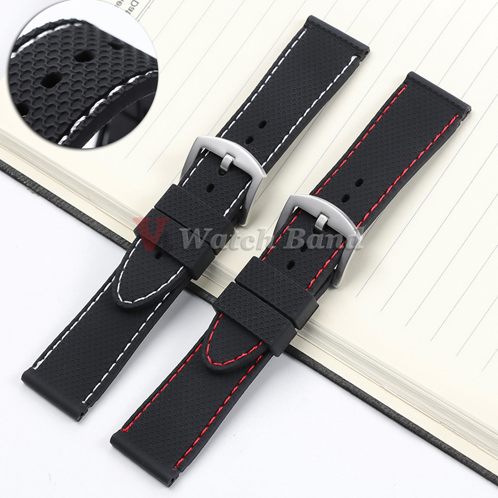 Silicone Watch Band 20mm 22mm 24mm Thick Stitching Sports Strap for Men Waterproof Bracelet Universal Wristband Accessory