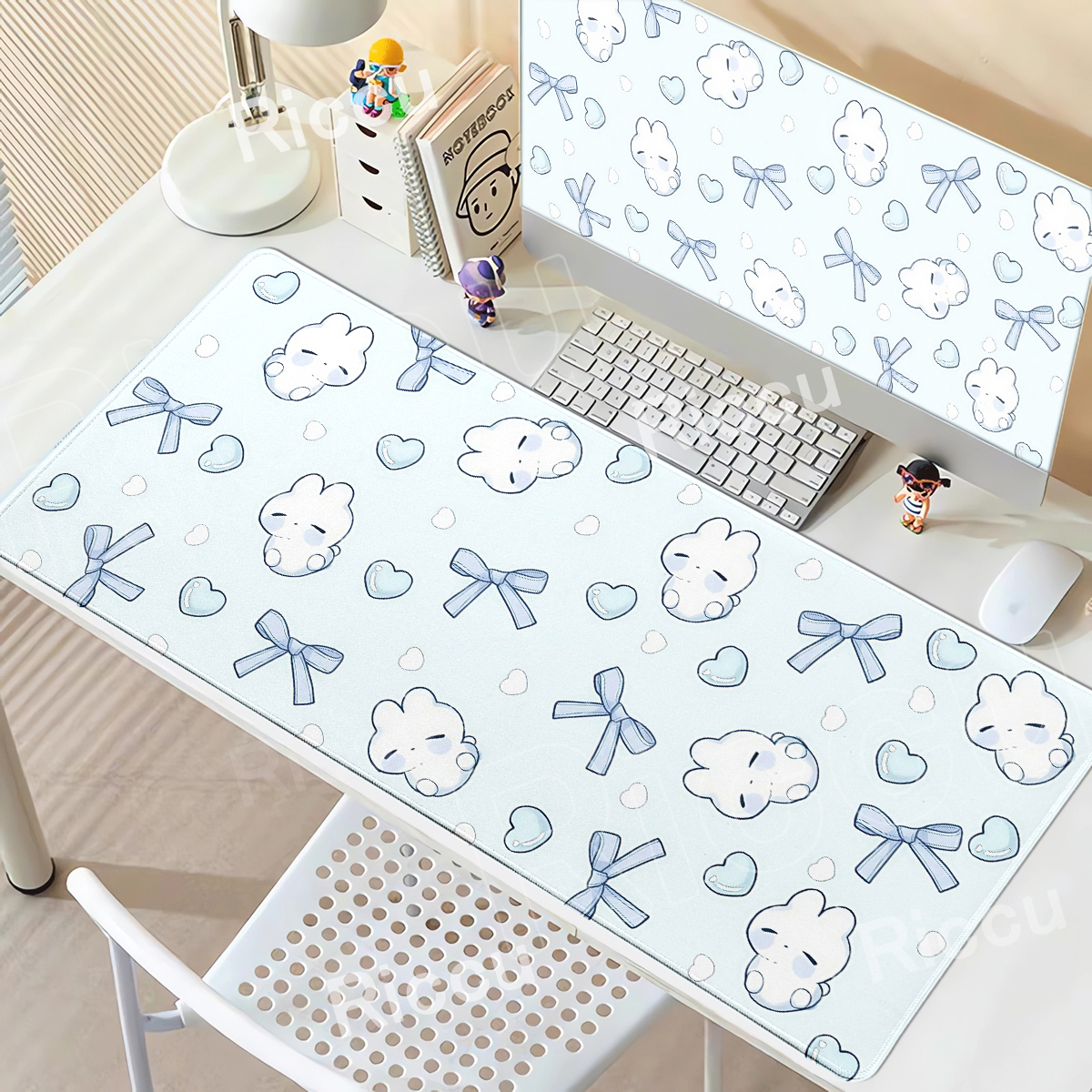 Blue Bow Bunny Creative Large Mouse Pad Ins Cartoon Office PC Decor Desk Mat Kawaii Girl Cute Gift Computer Anti Slip Mousepad