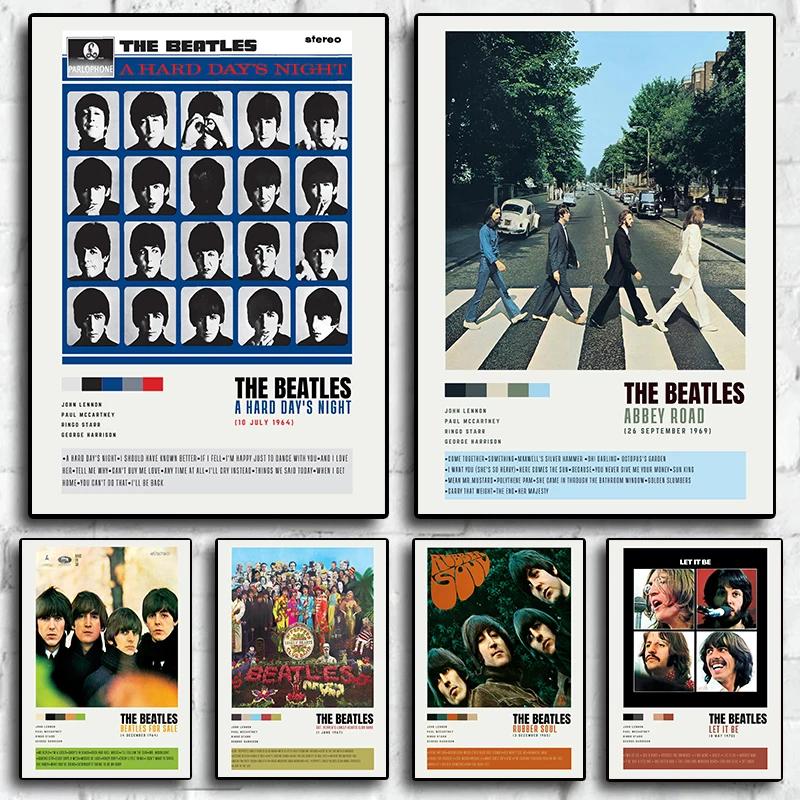 Vintage s English Rock Band Beatles Classic Albums Canvas Poster Wall Art for Bedroom Dorm Home Decor Gift
