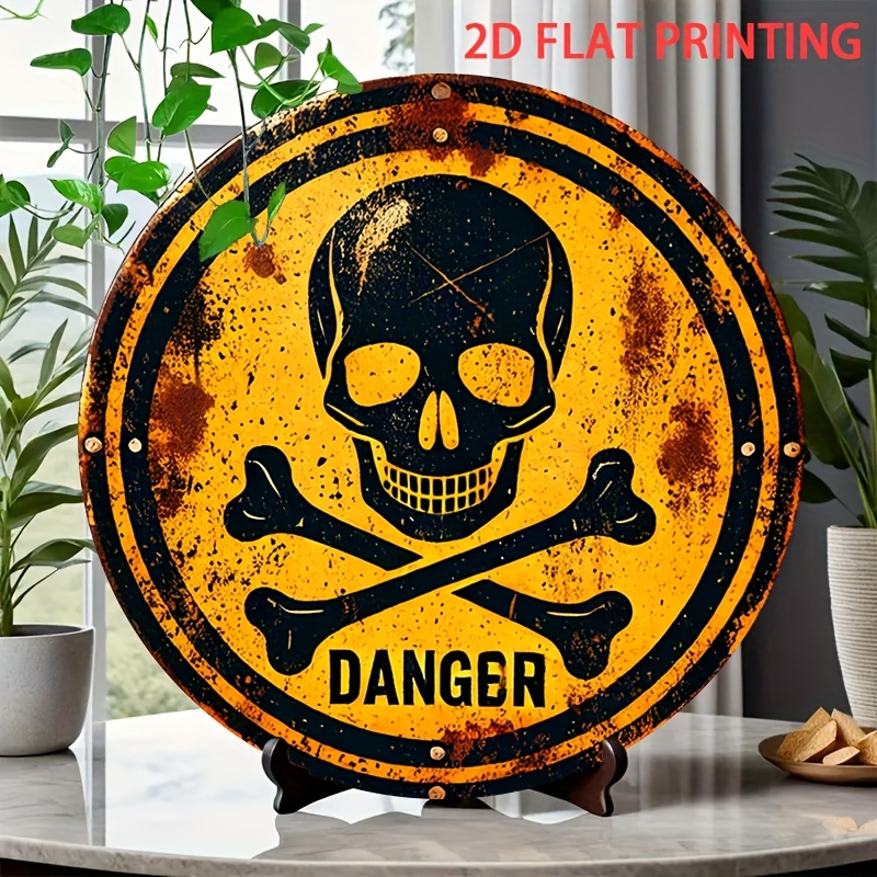 2D Flat, 1pc Vintage Pirate-Themed Skull & Bones Wrought Iron Wall Sign - 19.81cm Round Metal Door/Wall-Mounted Decor for Home,