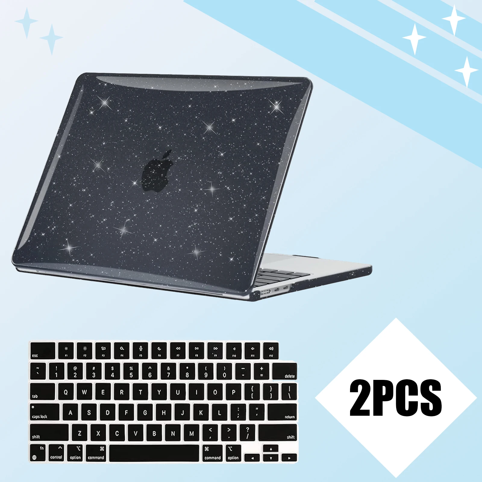 Sparkly Black Case For MacBook Pro 14/16 inch 2026-2021 M5 A3434 M4 M3M2M1, Plastic Hard Shell Case + Keyboard Cover For Air M5