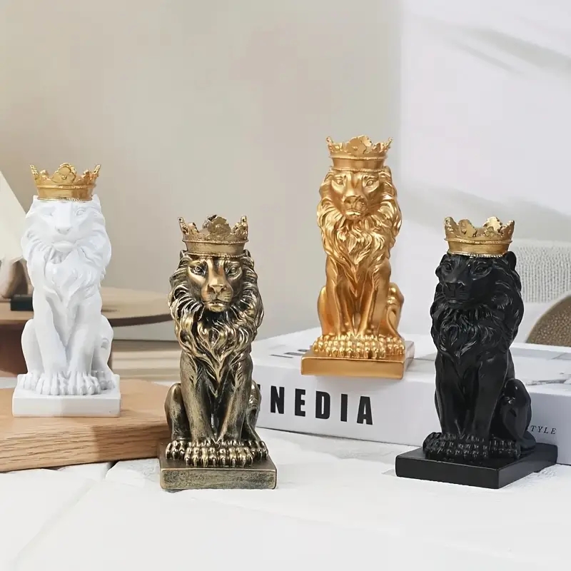 Creative Lion Statue Crown Lion Statue Handmade Art Gift Home Office Decoration Living Room Desk Home Decoration