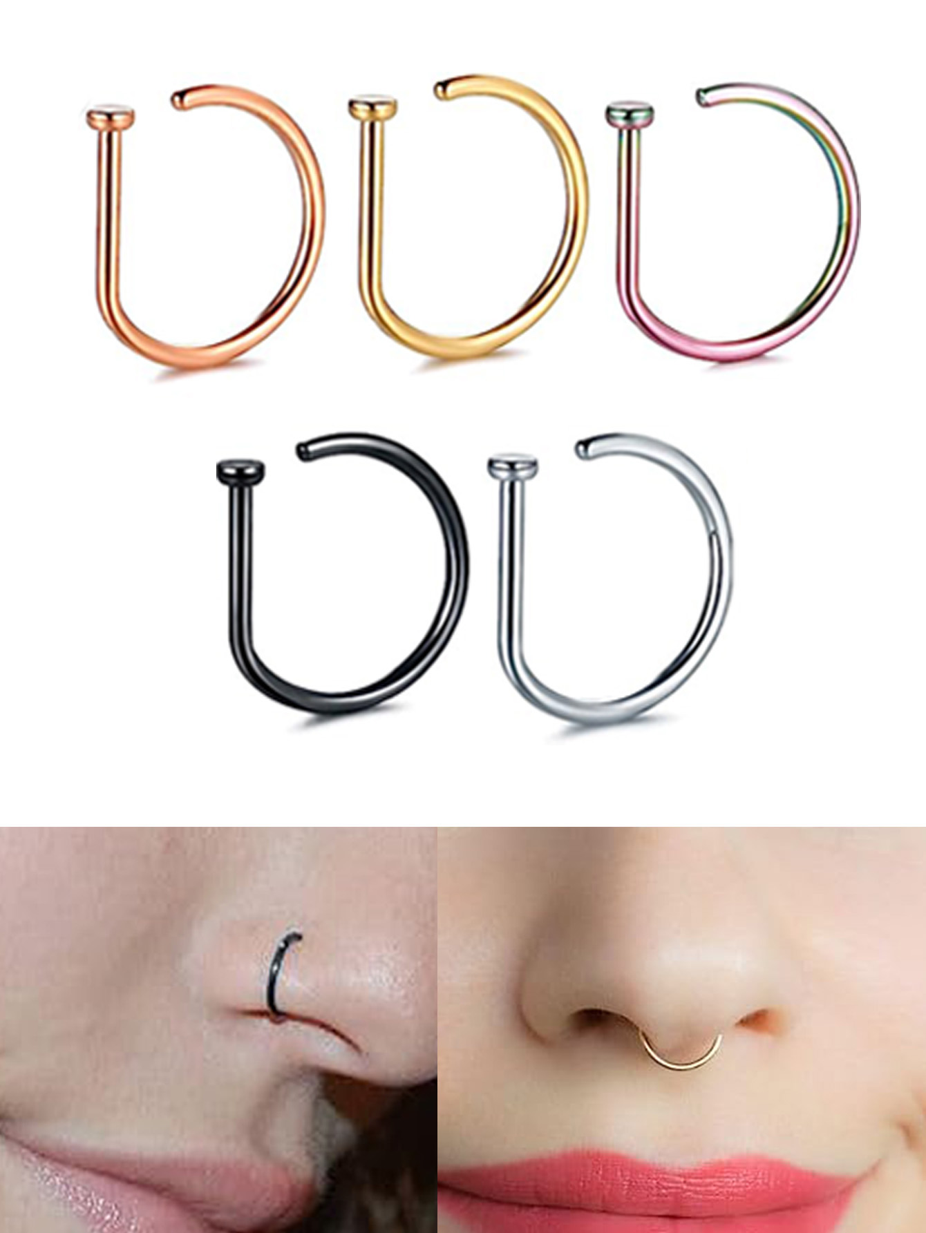 0.8*8mm Punk Stainless Steel Fake Nose Ring Stud C Shape Hoop Earring Helix Rook Tragus Faux Septum Body Piercing Jewelry2022