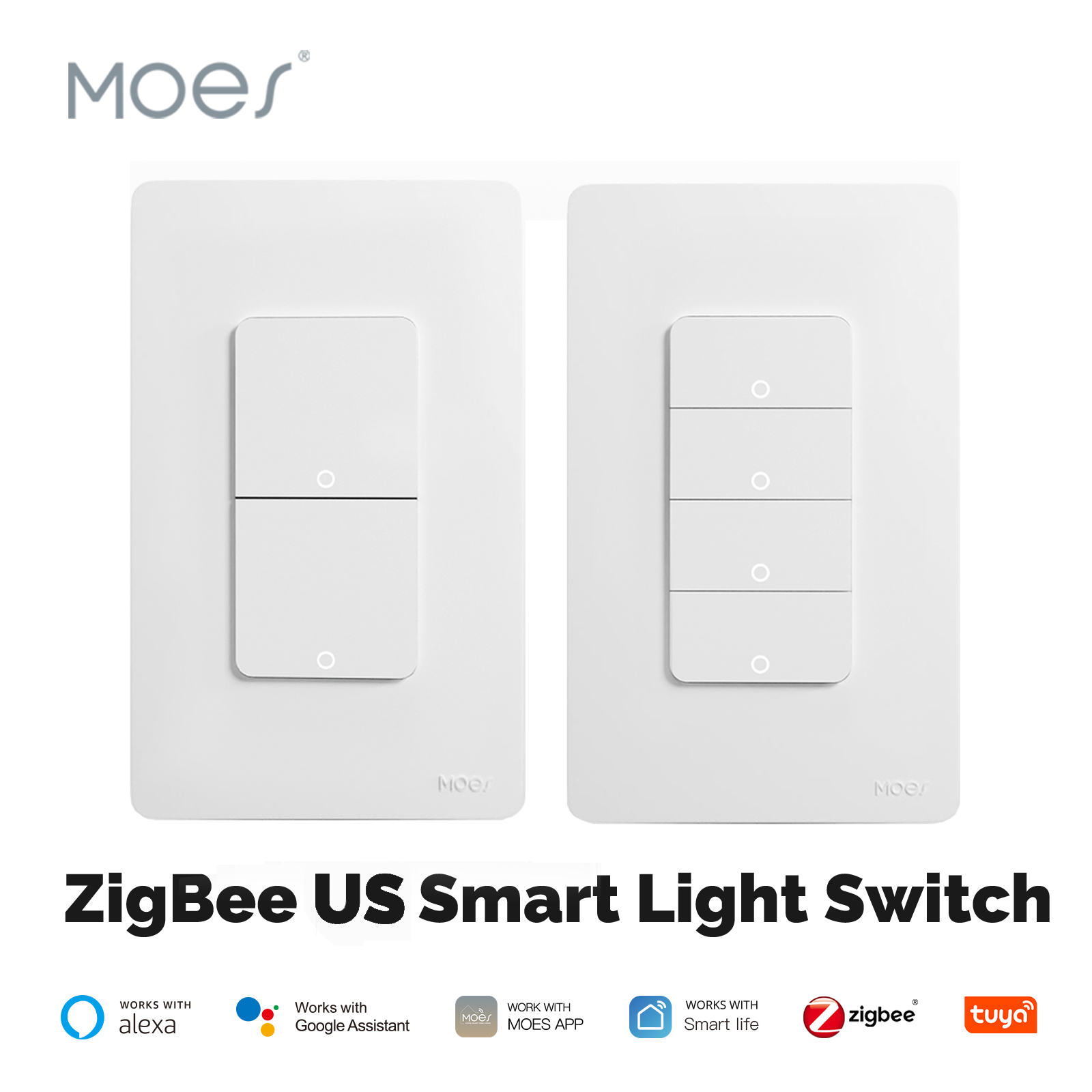 MOES Tuya ZigBee Smart Light Switch No Neutral Required No Capacitor Smart Life 2/3 Way Alexa Home lightify