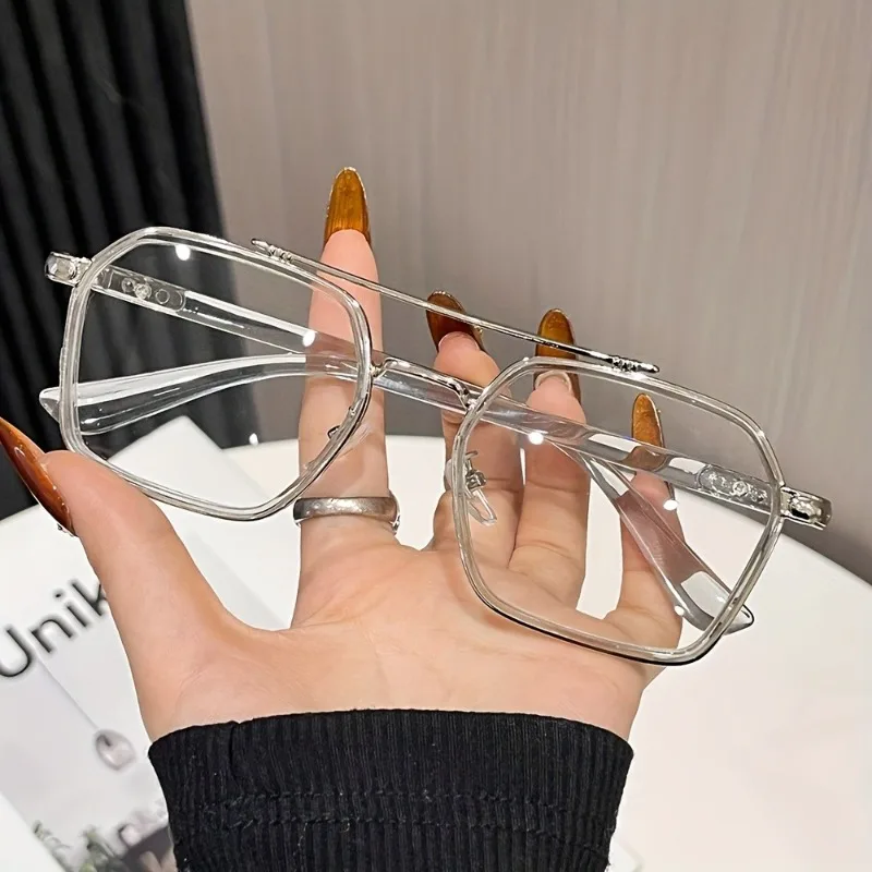 1 Pair Literary Glasses Frame Female Retro Ultra-light Anti-blue Metal Frame Male Can Be Equipped with Anti-radiation Glasses
