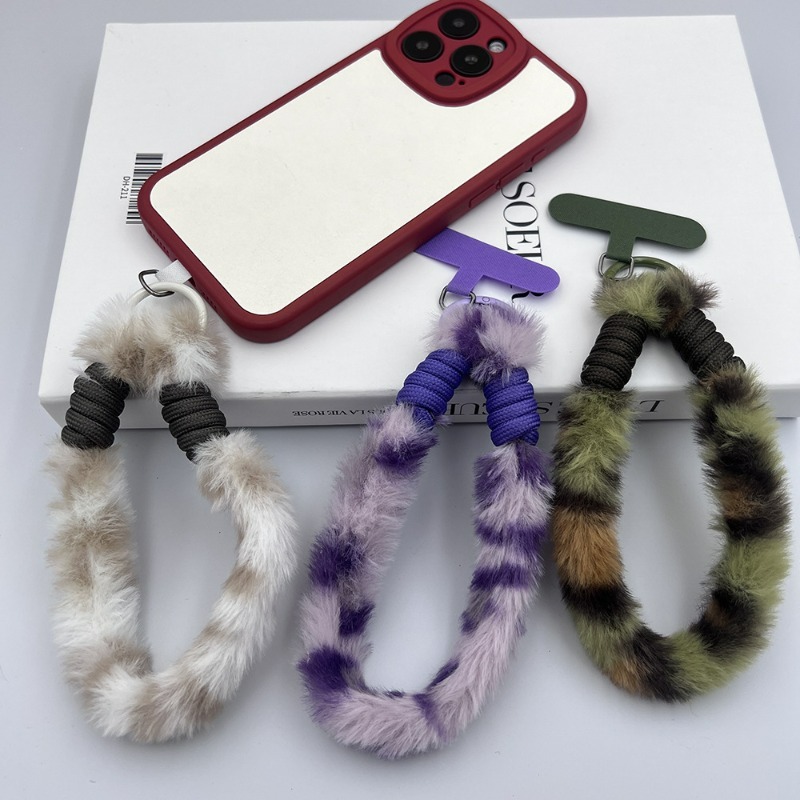 Autumn And Winter Leopard Print Plush Phone Strap Wrist Strap Bag Pendant Anti-lost Lanyard